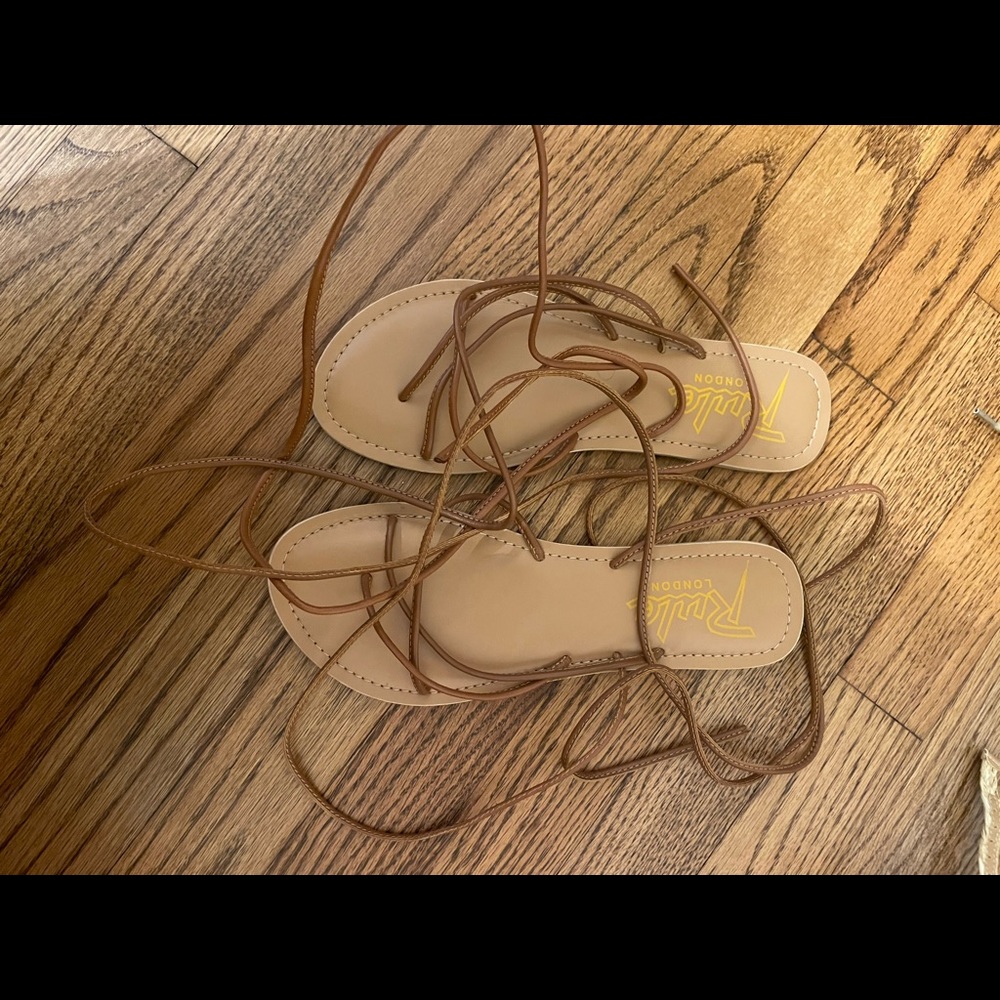 Brown Leather Lace Up Sandals